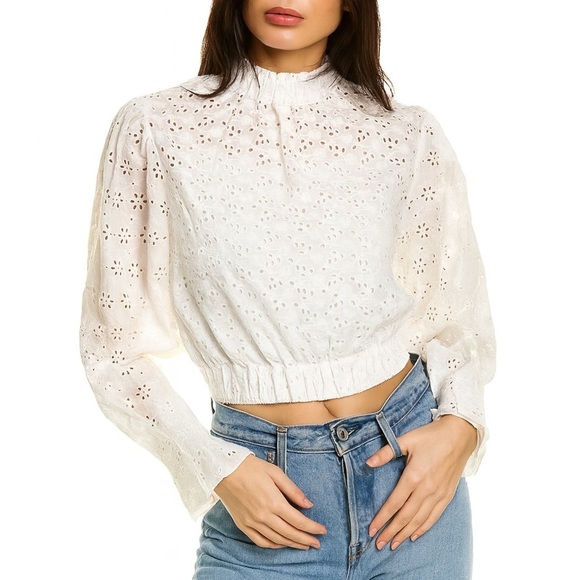 AllSaints Luna Broderie Eyelet Embroidered Linen Cotton Top White Size 6 - Picture 16 of 16